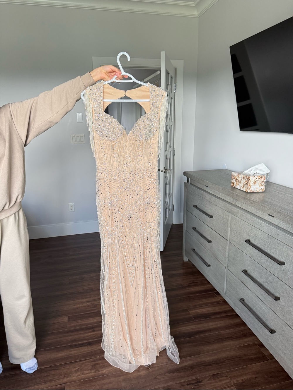 Fully Beaded Blush Evening Dress